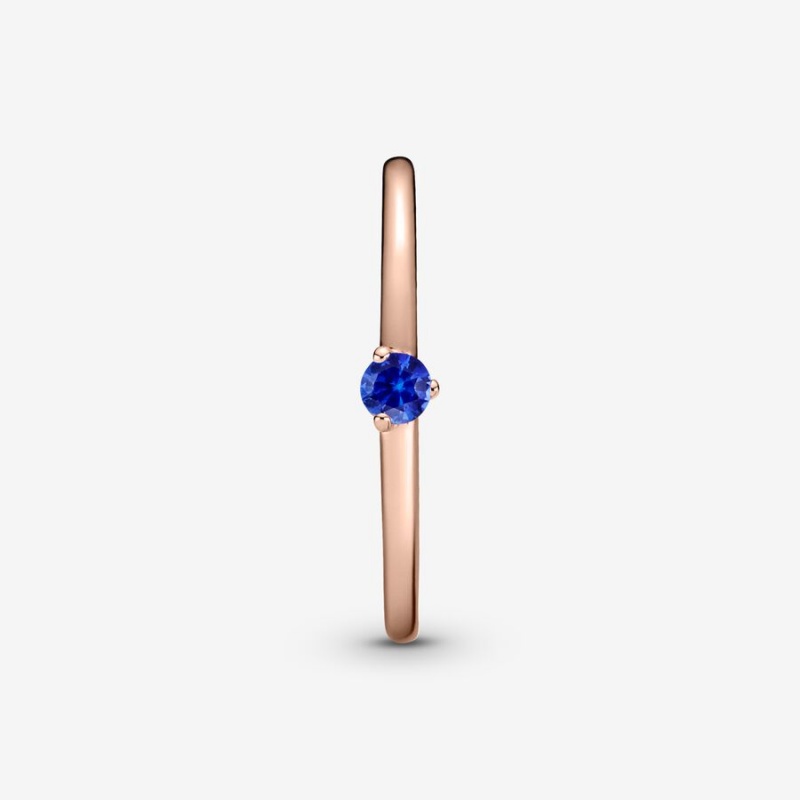 Pandora Stellar Blue Solitaire Halo & Solitaire Rings Rose Gold Plated | 4805-NUSLQ