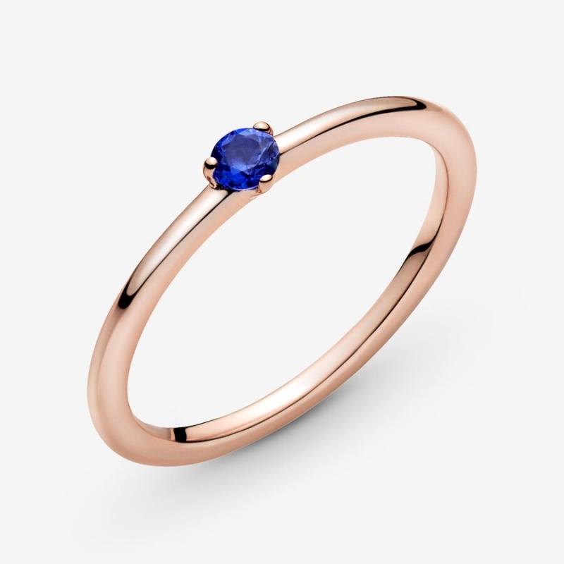 Pandora Stellar Blue Solitaire Halo & Solitaire Rings Rose Gold Plated | 4805-NUSLQ