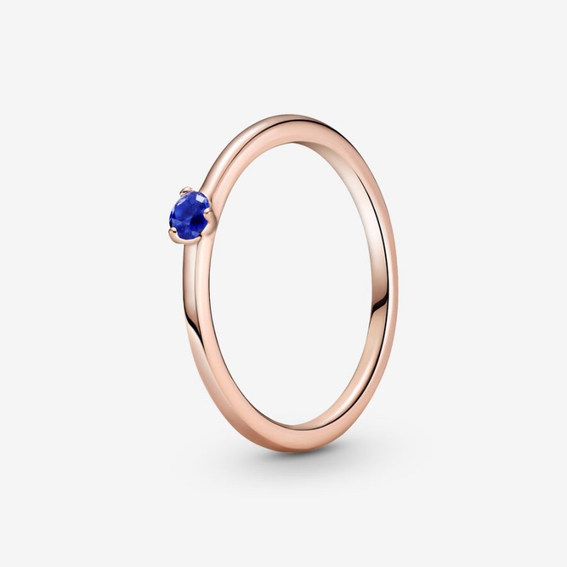 Pandora Stellar Blue Solitaire Halo & Solitaire Rings Rose Gold Plated | 4805-NUSLQ