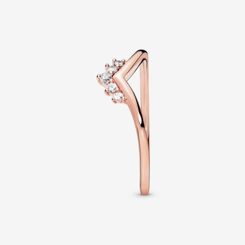 Pandora Tiara Wishbone Heart & Promise Rings Rose Gold Plated | 5286-VNDPC