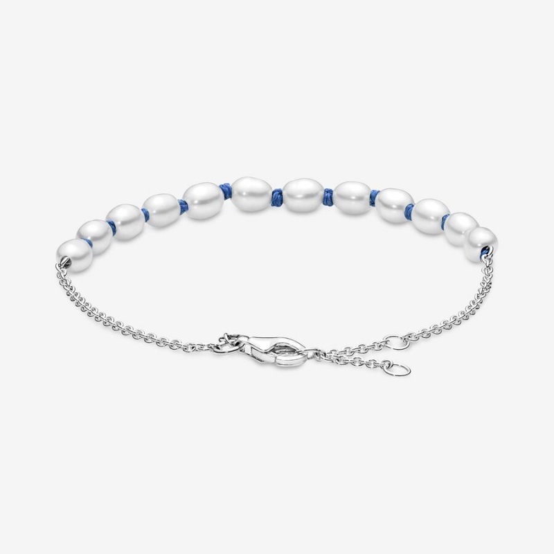 Pandora Treated Freshwater Cultured Pearl Blue Cord Non-charm Bracelets Sterling Silver | 7152-FPVYM