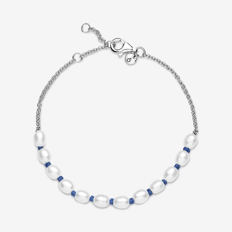 Pandora Treated Freshwater Cultured Pearl Blue Cord Non-charm Bracelets Sterling Silver | 7152-FPVYM