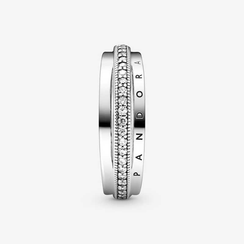 Pandora Triple Band Pavé Statement Rings Sterling Silver | 7152-LKQGN