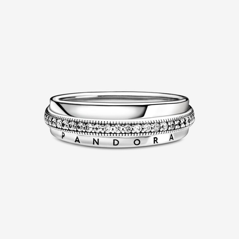 Pandora Triple Band Pavé Statement Rings Sterling Silver | 7152-LKQGN