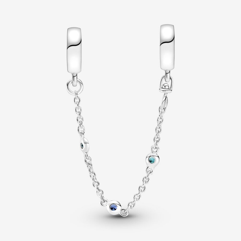 Pandora Triple Blue Stone Safety Safety Chains Sterling Silver | 2035-QYCDZ