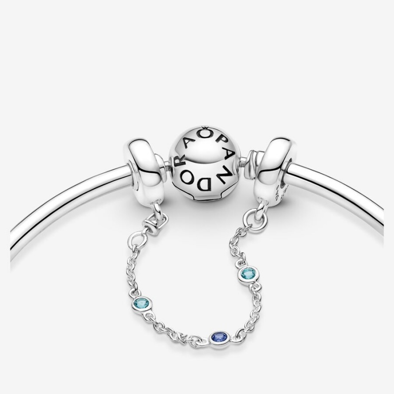 Pandora Triple Blue Stone Safety Safety Chains Sterling Silver | 2035-QYCDZ