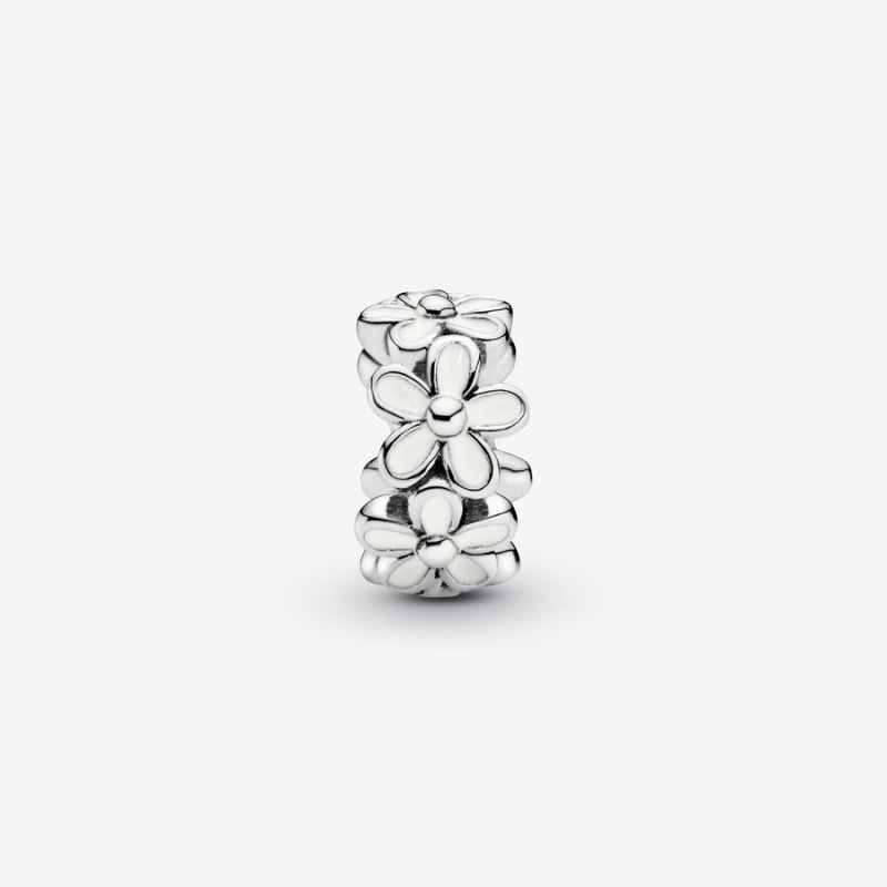 Pandora White Daisy Flower Spacer Spacer Charms Sterling Silver | 4908-WGLQU