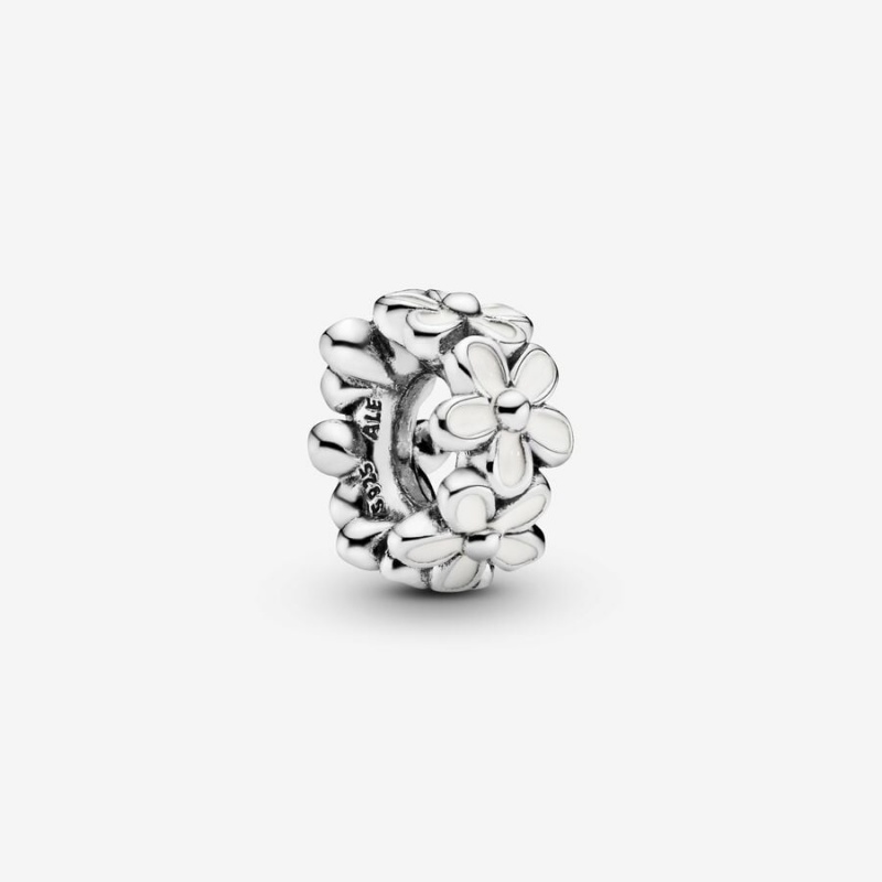 Pandora White Daisy Flower Spacer Spacer Charms Sterling Silver | 4908-WGLQU